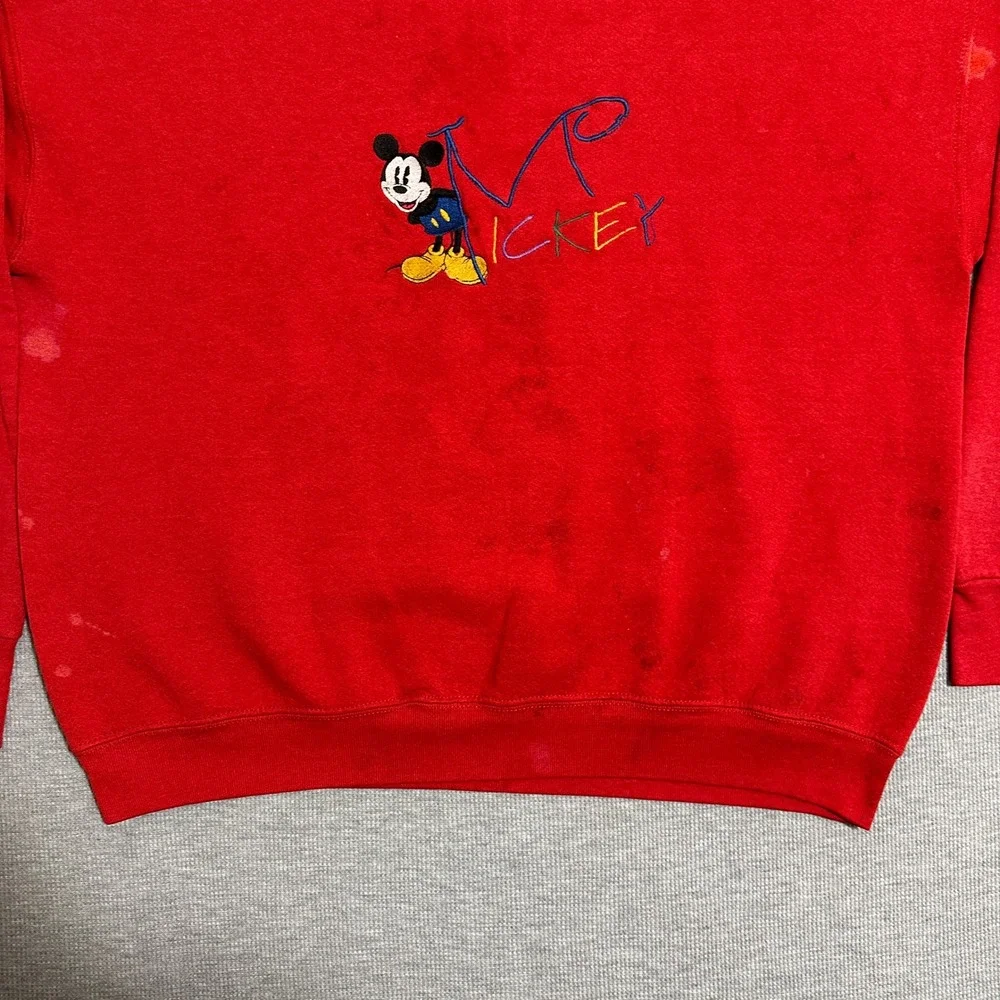 Vintage Disney Mickey Mouse MVP Embroidered Red Crewneck Sweatshirt Mens Size L